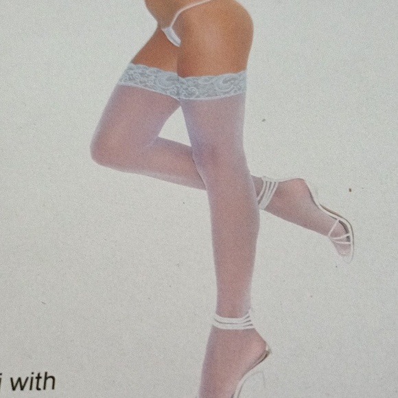 Elegant moments sheer thigh high baby blue lace top - Picture 2 of 4